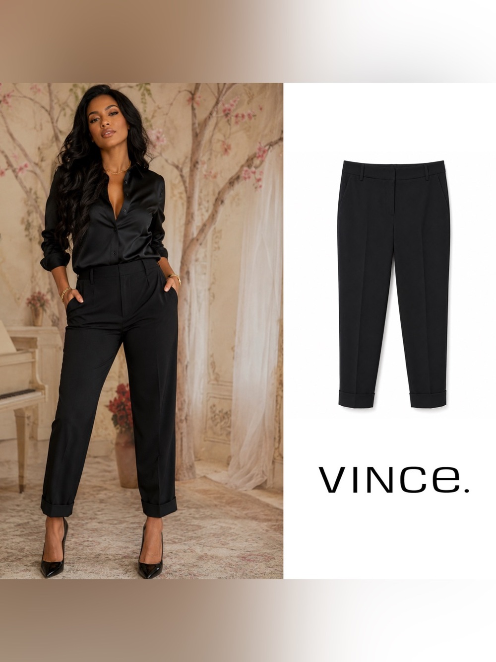 NEW Vince Black High-Rise Cuffed Trousers